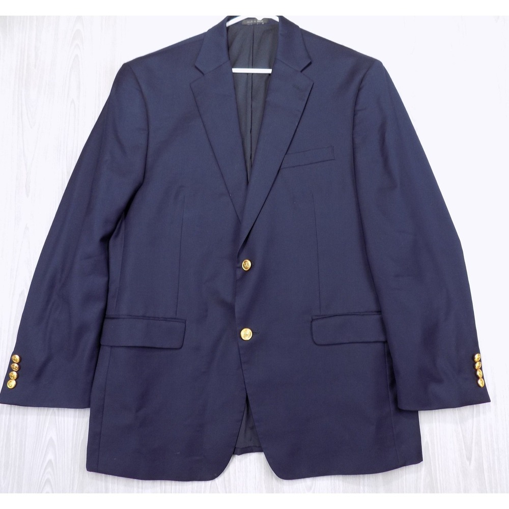 Lauren Ralph Lauren Mens 42R Navy Blue 100% Wool Blazer Gold Crest Buttons